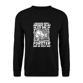 Förster Morgens Mde Abends Blau - Unisex Pullover - Schwarz - Vorne - Alina (178cm) & Michal (187cm)