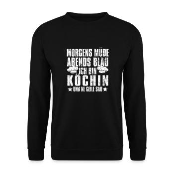 Koch Kochen Morgens Mde Abends Blau - Unisex Pullover - Schwarz - Vorne - Alina (178cm) & Michal (187cm)
