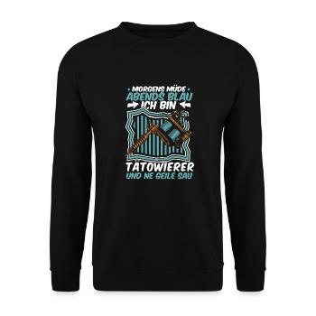 Tätowierer Tattoo Morgens Mde Abends Blau - Unisex Pullover - Schwarz - Vorne - Alina (178cm) & Michal (187cm)