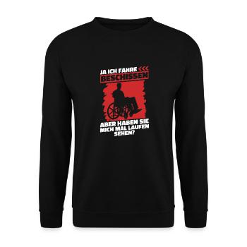 Rollstuhl Rollstuhlfahrer Lustig - Unisex Pullover - Schwarz - Vorne - Alina (178cm) & Michal (187cm)