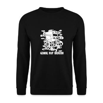 Rollstuhl Rollstuhlfahrer Witzig - Unisex Pullover - Schwarz - Vorne - Alina (178cm) & Michal (187cm)