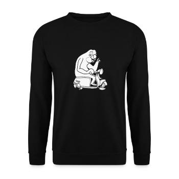 Motorroller Faultier - Unisex Pullover - Schwarz - Vorne - Alina (178cm) & Michal (187cm)