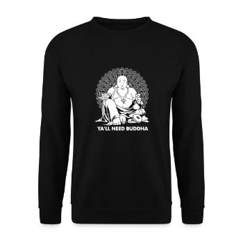 Buddha Buddhist Witzig - Unisex Pullover - Schwarz - Vorne - Alina (178cm) & Michal (187cm)