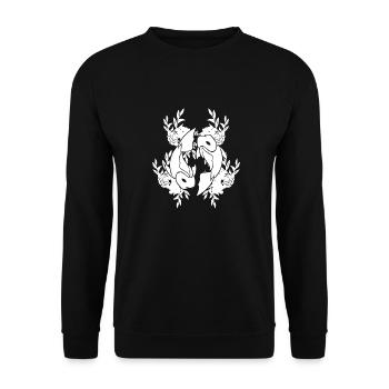 Sternzeichen Fische Symbol - Unisex Pullover - Schwarz - Vorne - Alina (178cm) & Michal (187cm)