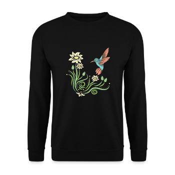 Kolibri Blumen Blumenvogel - Unisex Pullover - Schwarz - Vorne - Alina (178cm) & Michal (187cm)