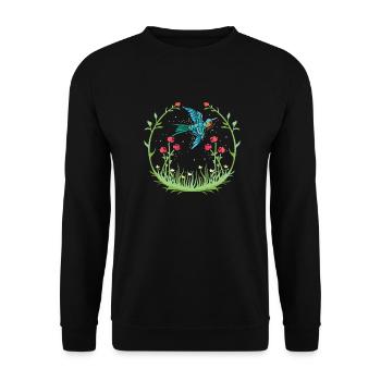 Kolibri Blumen Blumenvogel - Unisex Pullover - Schwarz - Vorne - Alina (178cm) & Michal (187cm)