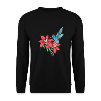 Kolibri Blumen Blumenvogel - Unisex Pullover - Schwarz - Vorne - Alina (178cm) & Michal (187cm)