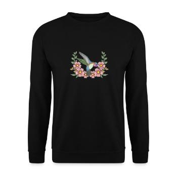 Kolibri Blumen Blumenvogel - Unisex Pullover - Schwarz - Vorne - Alina (178cm) & Michal (187cm)