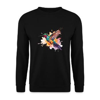 Kolibri Watercolor Hummingbird - Unisex Pullover - Schwarz - Vorne - Alina (178cm) & Michal (187cm)