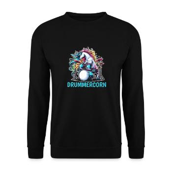 Schlagzeug Drummer Schlagzeuger Einhorn - Unisex Pullover - Schwarz - Vorne - Alina (178cm) & Michal (187cm)