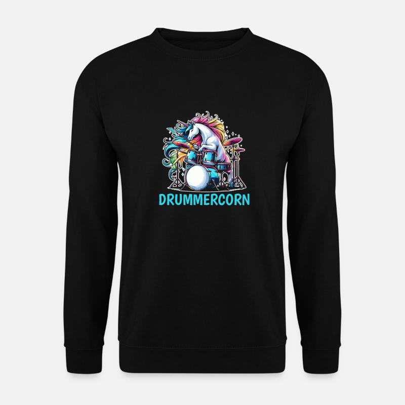 Schlagzeug Drummer Schlagzeuger Einhorn - Unisex Pullover - Schwarz