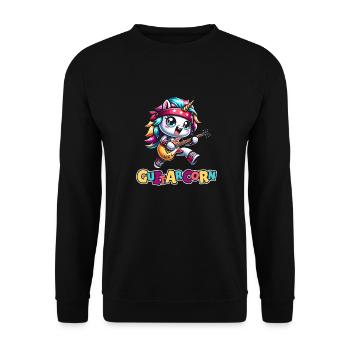 E Gitarre Elektrogitarre Einhorn Guitarcorn - Unisex Pullover - Schwarz - Vorne - Alina (178cm) & Michal (187cm)