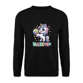 Volleyball Volleyballer Einhorn Vollicorn - Unisex Pullover - Schwarz - Vorne - Alina (178cm) & Michal (187cm)