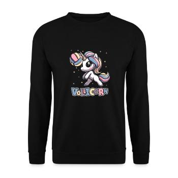 Volleyball Volleyballer Einhorn Vollicorn - Unisex Pullover - Schwarz - Vorne - Alina (178cm) & Michal (187cm)