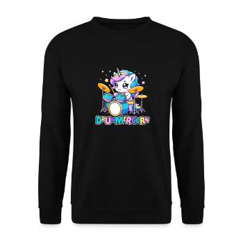 Schlagzeug Drummer Schlagzeuger Einhorn - Unisex Pullover - Schwarz - Vorne - Alina (178cm) & Michal (187cm)