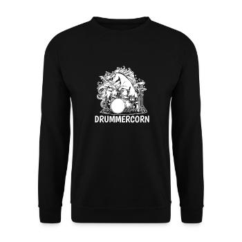 Schlagzeug Drummer Schlagzeuger Einhorn - Unisex Pullover - Schwarz - Vorne - Alina (178cm) & Michal (187cm)