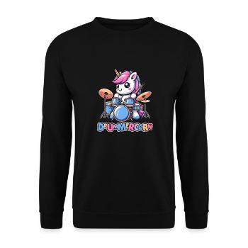 Schlagzeug Drummer Schlagzeuger Einhorn - Unisex Pullover - Schwarz - Vorne - Alina (178cm) & Michal (187cm)