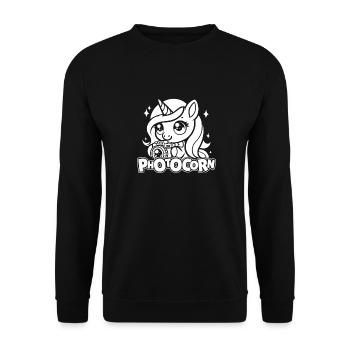 Fotograf Fotografie Kamera Einhorn Photocorn - Unisex Pullover - Schwarz - Vorne - Alina (178cm) & Michal (187cm)