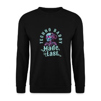 Techno Raver Skelett Fathers Day Dad - Unisex Pullover - Schwarz - Vorne - Alina (178cm) & Michal (187cm)
