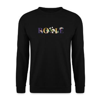 ROSIE Namenskunst mit gestickten Blumen - Unisex Pullover - Schwarz - Vorne - Alina (178cm) & Michal (187cm)