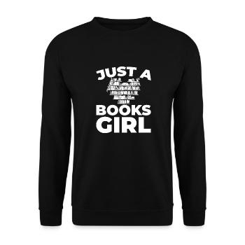 Buch Leseratte Bücherwurm Just A Books Girl - Unisex Pullover - Schwarz - Vorne - Alina (178cm) & Michal (187cm)
