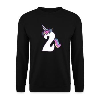 2ème anniversaire fille 2 ans Petite Licorne - Sweat-shirt Unisexe - noir - Devant - Alina (178cm) & Michal (187cm)