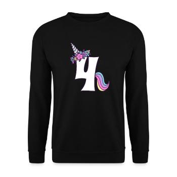 4th birthday girl 4 years old Little Unicorn - Unisex Sweatshirt - black - Front - Alina (178cm) & Michal (187cm)
