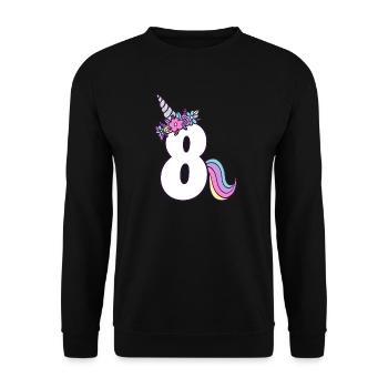 8ème anniversaire fille 8 ans Petite Licorne - Sweat-shirt Unisexe - noir - Devant - Alina (178cm) & Michal (187cm)