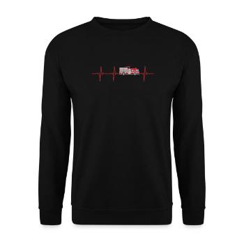 Feuerwehr Herzschlag Feuerwehrmann - Unisex Pullover - Schwarz - Vorne - Alina (178cm) & Michal (187cm)