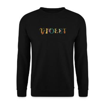 VIOLET Namenskunst mit Blumen gestickt - Unisex Pullover - Schwarz - Vorne - Alina (178cm) & Michal (187cm)