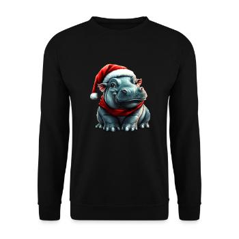 Weihnachtsmann Nilpferd - Unisex Pullover - Schwarz - Vorne - Alina (178cm) & Michal (187cm)
