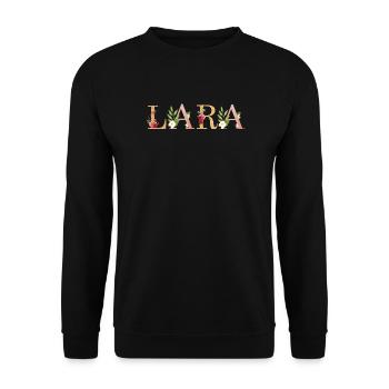 Art du nom LARA avec des fleurs brodées - Sweat-shirt Unisexe - noir - Devant - Alina (178cm) & Michal (187cm)