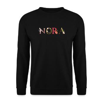 NORA Name mit Blumen geschmückt - Unisex Pullover - Schwarz - Vorne - Alina (178cm) & Michal (187cm)