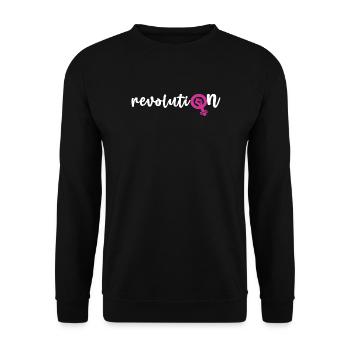 Revoluti♀n – Frauenpower - Unisex Pullover - Schwarz - Vorne - Alina (178cm) & Michal (187cm)