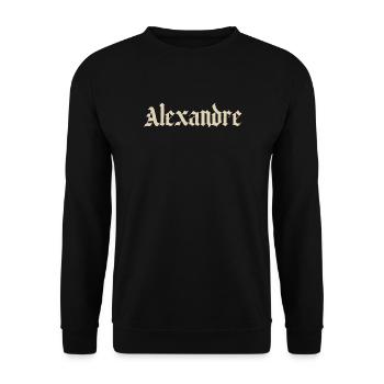 Alexandre Gotikschrift Vintage Druck - Unisex Pullover - Schwarz - Vorne - Alina (178cm) & Michal (187cm)
