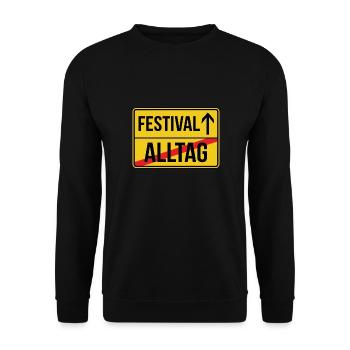 Festival Ortsschild - Alltag verlassen - Unisex Pullover - Schwarz - Vorne - Alina (178cm) & Michal (187cm)