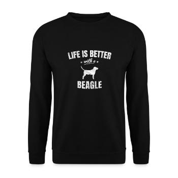 Beagle Jagdhund Geschenk - Unisex Pullover - Schwarz - Vorne - Alina (178cm) & Michal (187cm)