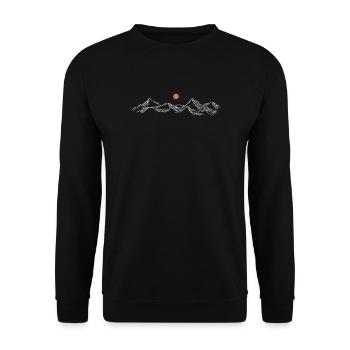 Purpurrote Sonne über schneebedeckten Gipfeln - Unisex Pullover - Schwarz - Vorne - Alina (178cm) & Michal (187cm)