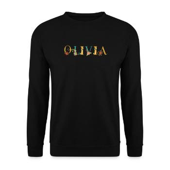 OLIVIA Name Art With Flowers Embroidered - Unisex Sweatshirt - black - Front - Alina (178cm) & Michal (187cm)