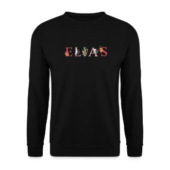 ELIAS Namenskunst mit gestickten Blumen - Unisex Pullover - Schwarz - Vorne - Alina (178cm) & Michal (187cm)