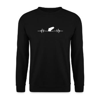 Angeln Herzschlag EKG Fisch Sprung - Unisex Pullover - Schwarz - Vorne - Alina (178cm) & Michal (187cm)