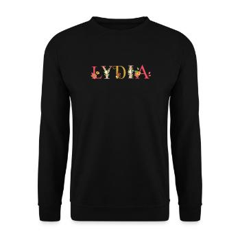 LYDIA Name mit Blumen geschmückt - Unisex Pullover - Schwarz - Vorne - Alina (178cm) & Michal (187cm)