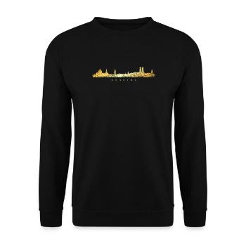 Münchener Skyline (Vintage/Goldgelb) München - Unisex Pullover - Schwarz - Vorne - Alina (178cm) & Michal (187cm)