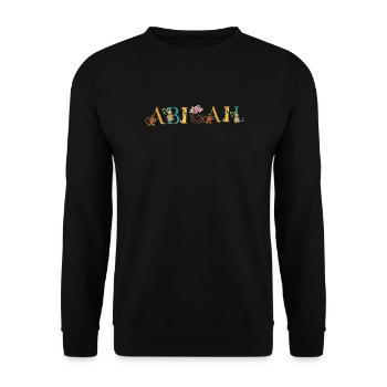 ABIGAIL Namenskunst mit Blumen gestickt - Unisex Pullover - Schwarz - Vorne - Alina (178cm) & Michal (187cm)