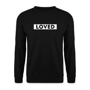 'LOVED' Christian Design – Faith-Based Apparel" - Unisex Sweatshirt - black - Front - Alina (178cm) & Michal (187cm)