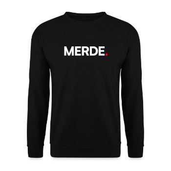 SCHEISSE | Humor, minimalistische Reaktion - Unisex Pullover - Schwarz - Vorne - Alina (178cm) & Michal (187cm)