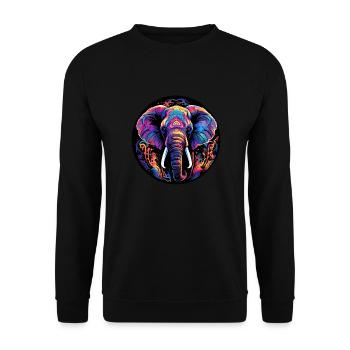 Elefant Neon Geschenk Wildtiere Fans Elfenbein - Unisex Pullover - Schwarz - Vorne - Alina (178cm) & Michal (187cm)