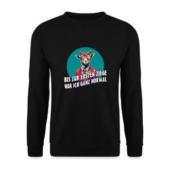 Bis zur ersten Ziege war ich ganz normal - Unisex Pullover - Schwarz - Vorne - Alina (178cm) & Michal (187cm)