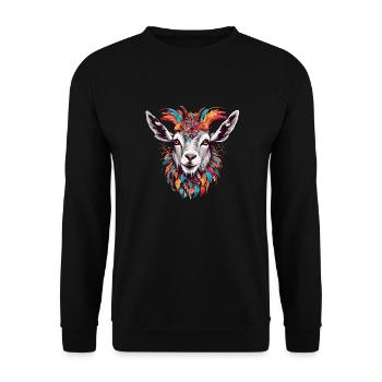 Goat with colorful feather headdress - Unisex Sweatshirt - black - Front - Alina (178cm) & Michal (187cm)