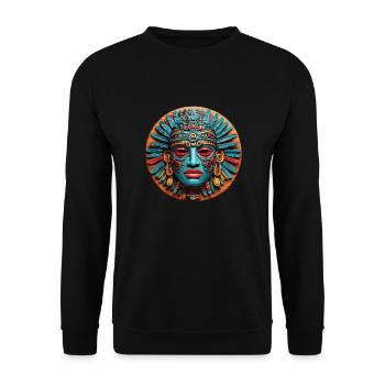Inka Maske Azteken Maske bunte mystische Maske - Unisex Pullover - Schwarz - Vorne - Alina (178cm) & Michal (187cm)